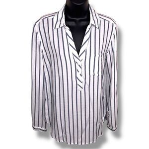 Small Lila Li Blue White Striped Long Sleeve Button Front Shirt Preppy Coastal
